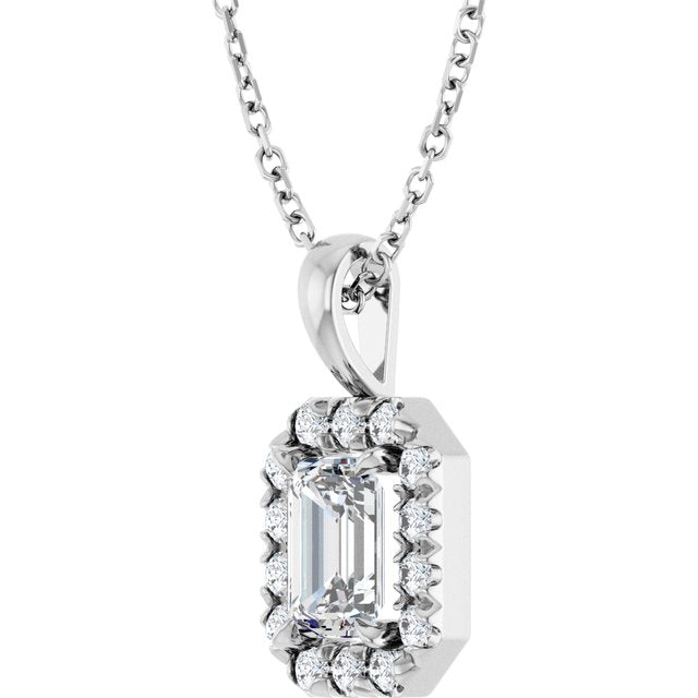Sterling Silver 6x4 mm Natural White Sapphire & 1/5 CTW Natural Diamond 16-18" Necklace