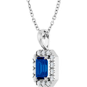 14K White 6x4 mm Lab-Grown Blue Sapphire & 1/5 CTW Natural Diamond 16-18" Necklace