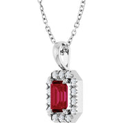 14K White 6x4 mm Lab-Grown Ruby & 1/5 CTW Natural Diamond 16-18" Necklace