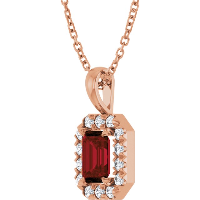 14K Rose 6x4 mm Natural Mozambique Garnet & 1/5 CTW Natural Diamond 16-18" Necklace