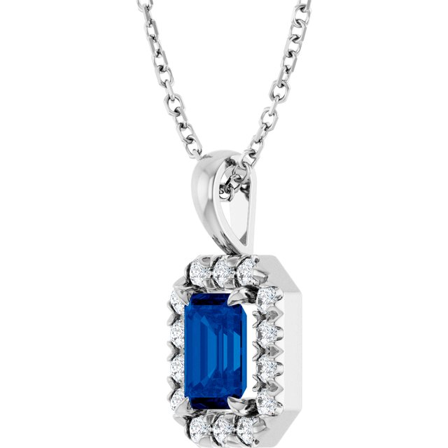 Sterling Silver 6x4 mm Lab-Grown Blue Sapphire & 1/5 CTW Natural Diamond 16-18" Necklace
