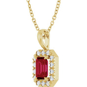 14K Yellow 6x4 mm Lab-Grown Ruby & 1/5 CTW Natural Diamond 16-18" Necklace
