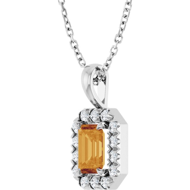 14K White 6x4 mm Natural Citrine & 1/5 CTW Natural Diamond 16-18" Necklace