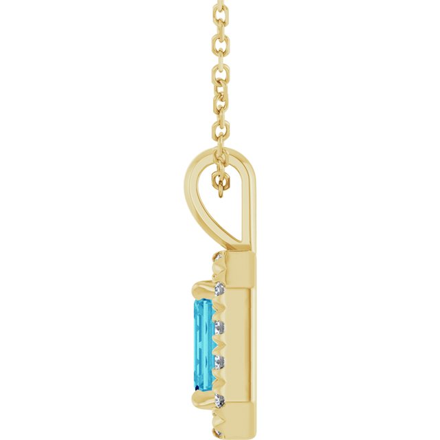14K Yellow 6x4 mm Natural Blue Zircon & 1/5 CTW Natural Diamond 16-18" Necklace
