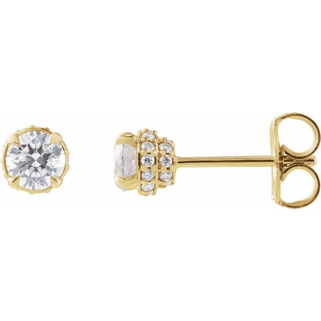 14K Yellow Gold 3/4 CTW Natural Diamond Hidden Halo Earrings - Style #88570