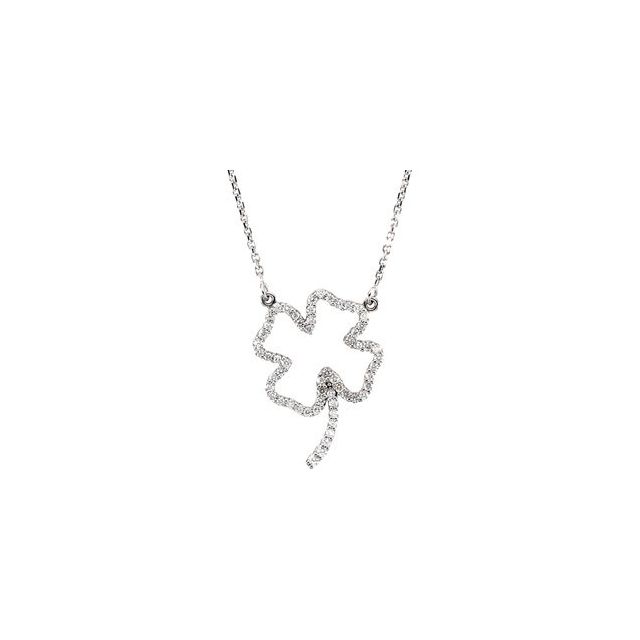 14K Yellow Gold 1/4 CTW Natural Diamond Four-Leaf Clover Necklace - 16" - Motek Jewelry