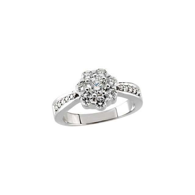 14K White 1 1/8 Natural Diamond Cluster Ring