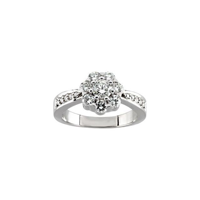 14K White 1 1/8 Natural Diamond Cluster Ring