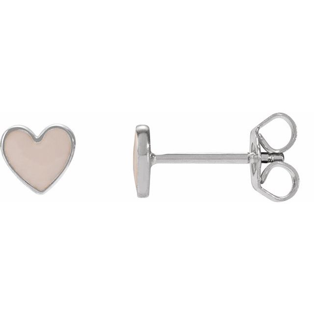 Sterling Silver Pink Enamel Heart Earrings - Stylish & Charming Design