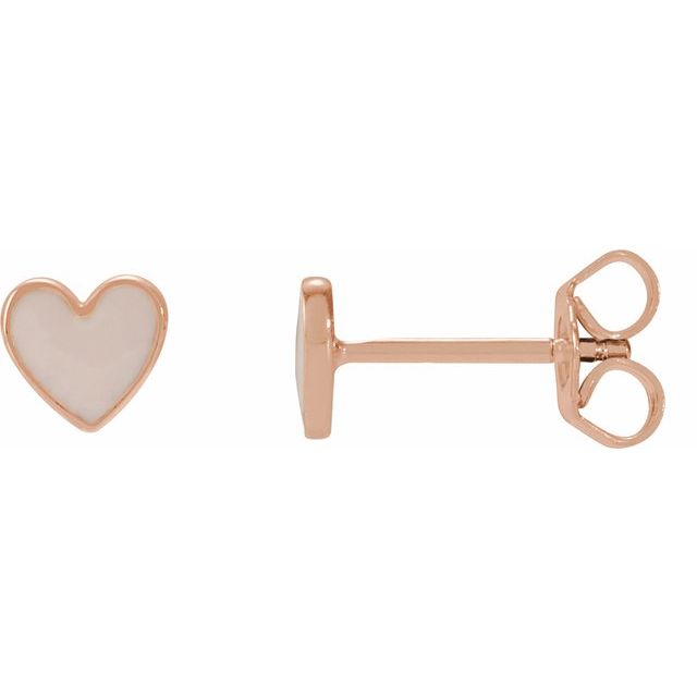 14K Rose Pink Enamel Heart Earrings - Charming Accessory for Any Occasion