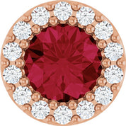 14K Rose Lab-Grown Ruby & 1/10 CT Natural Diamond Halo-Style Pendant