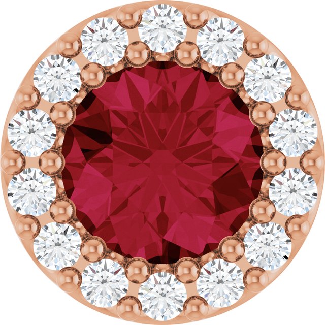 14K Rose Lab-Grown Ruby & 1/10 CT Natural Diamond Halo-Style Pendant