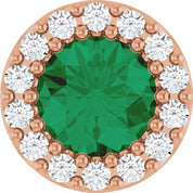 14K Rose Natural Emerald & 1/10 CT Natural Diamond Halo-Style Pendant