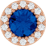 14K Rose Natural Blue Sapphire & 1/10 CT Natural Diamond Halo-Style Pendant