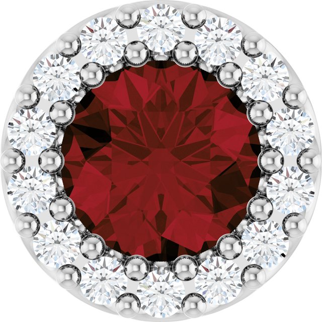 Sterling Silver Natural Mozambique Garnet & 1/10 CT Natural Diamond Halo-Style Pendant