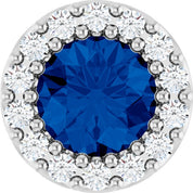 Sterling Silver Lab-Grown Blue Sapphire & 1/10 CT Natural Diamond Halo-Style Pendant