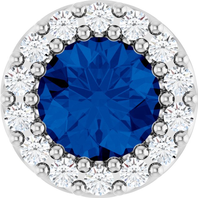 Sterling Silver Lab-Grown Blue Sapphire & 1/10 CT Natural Diamond Halo-Style Pendant