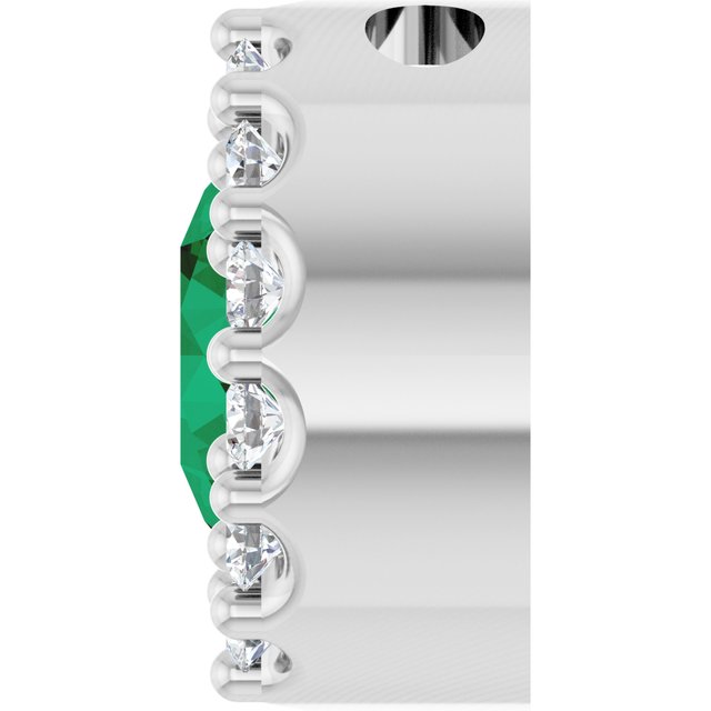 Platinum Lab-Grown Emerald & 1/10 CT Natural Diamond Halo-Style Pendant