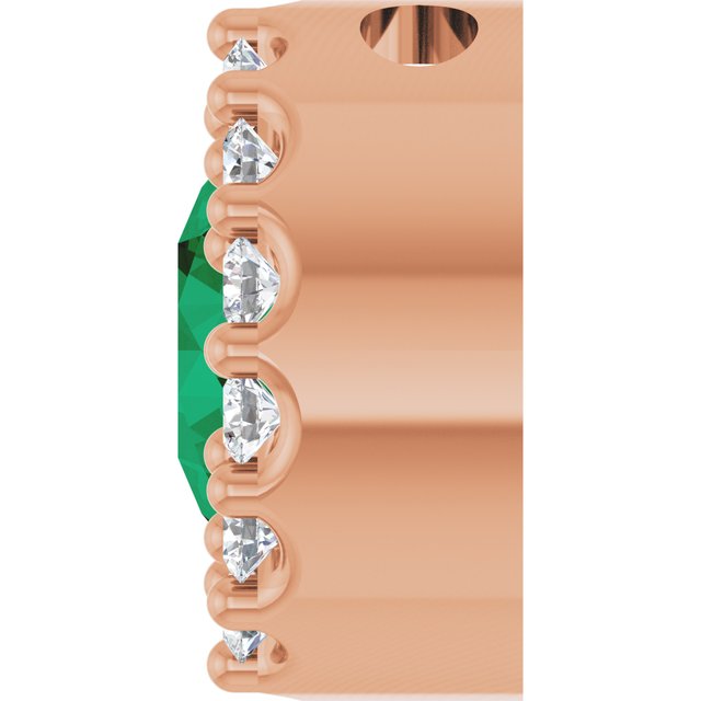 14K Rose Natural Emerald & 1/10 CT Natural Diamond Halo-Style Pendant