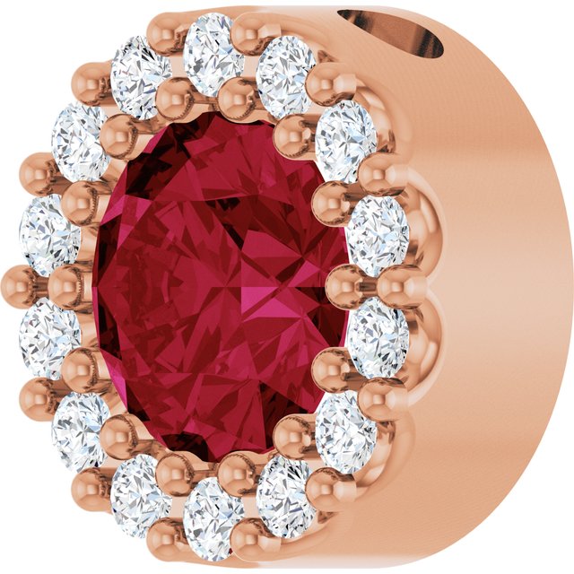 14K Rose Lab-Grown Ruby & 1/10 CT Natural Diamond Halo-Style Pendant