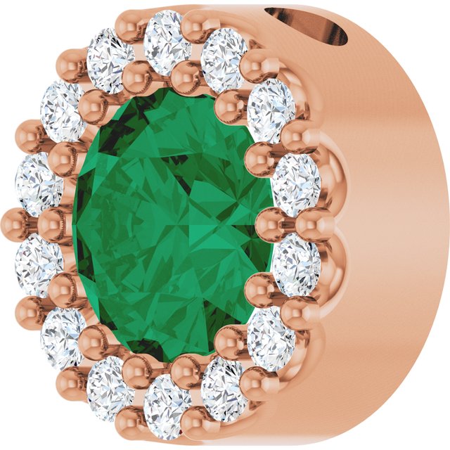14K Rose Natural Emerald & 1/10 CT Natural Diamond Halo-Style Pendant