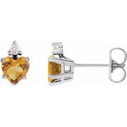 14K White Natural Citrine & .06 Natural Diamond Stud Earrings