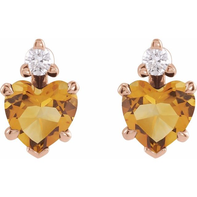 14K Rose Natural Citrine & .06 Natural Diamond Stud Earrings