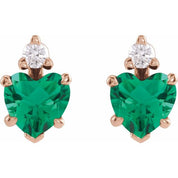 14K Rose Lab-Grown Emerald & .06 Natural Diamond Stud Earrings