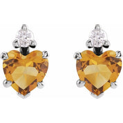14K White Natural Citrine & .06 Natural Diamond Stud Earrings