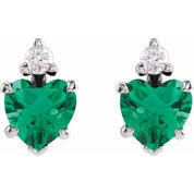 Sterling Silver Lab-Grown Emerald & .06 Natural Diamond Stud Earrings