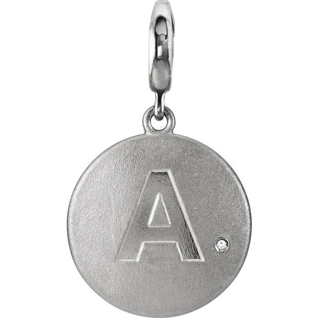 Sterling Silver .005 CT Natural Diamond Initial A Charm