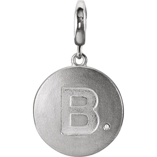 Sterling Silver .005 CT Natural Diamond Initial B Charm