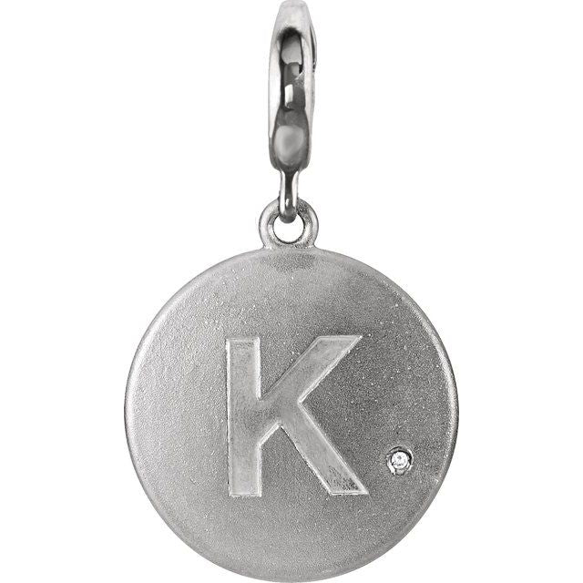 Sterling Silver .005 CT Natural Diamond Initial K Charm - 85544