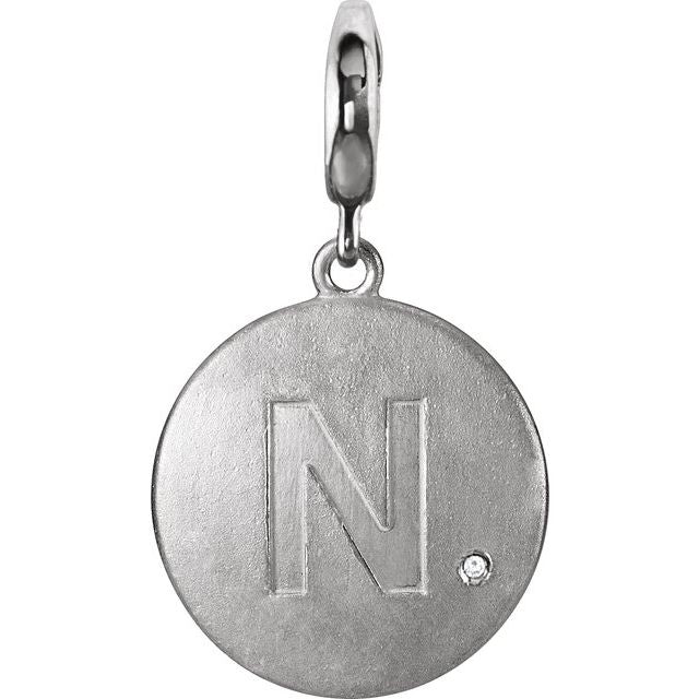 Sterling Silver .005 CT Natural Diamond Initial N Charm