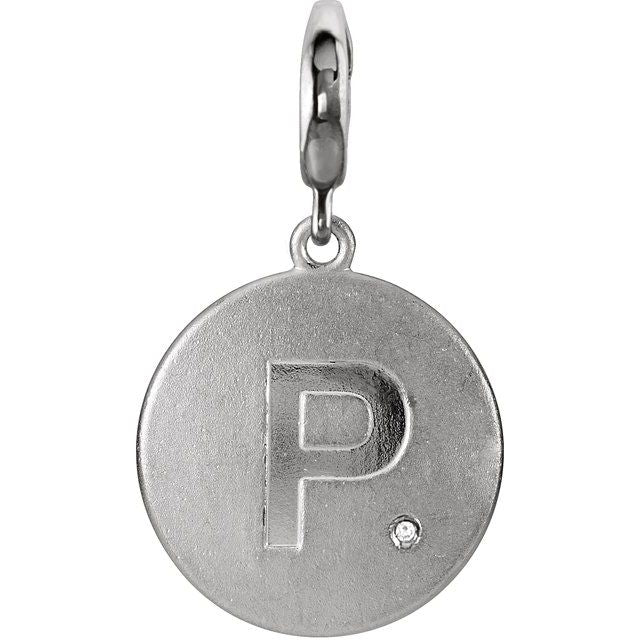 Sterling Silver Initial P Charm with .005 CT Natural Diamond - Part Number 85544:60015:P