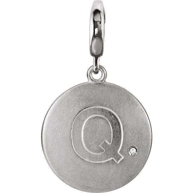 Sterling Silver .005 CT Natural Diamond Initial Q Charm