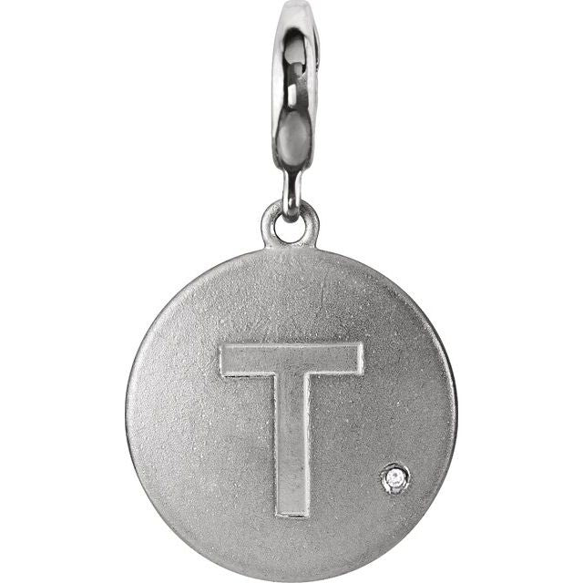 Sterling Silver Initial T Charm with Natural Diamond - .005 CT by Brand
