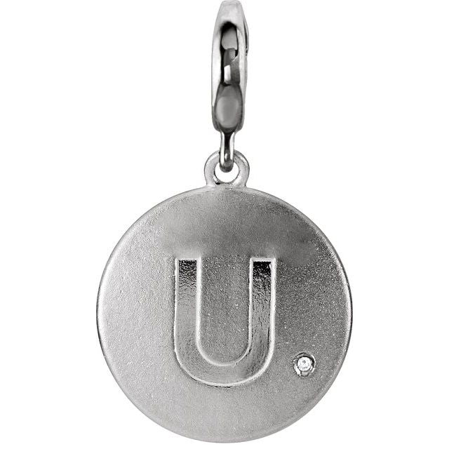 Sterling Silver .005 CT Natural Diamond Initial U Charm - Elegant Jewelry by Sterling