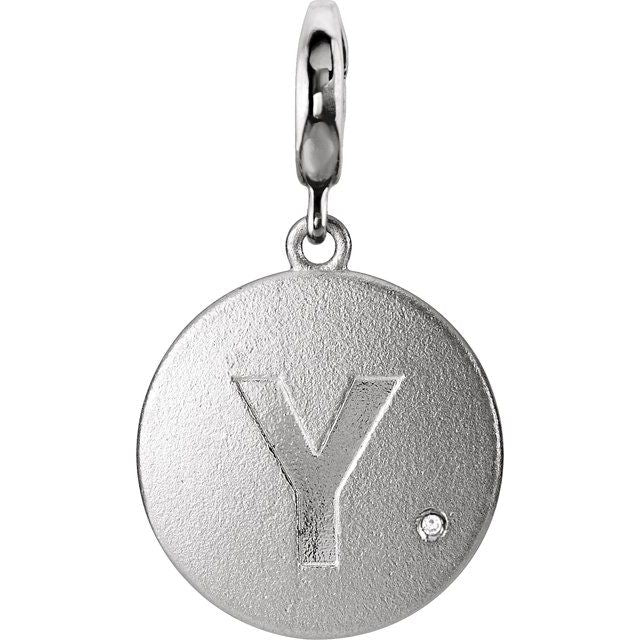 Sterling Silver .005 CT Natural Diamond Initial Y Charm - Elegant Jewelry by Brand Name