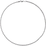 14K White 3 mm Rope 18" Chain