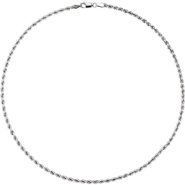 14K White 3 mm Rope 18" Chain