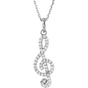 14K White Gold 1/4 CTW Natural Diamond Petite Treble Clef 16" Necklace
