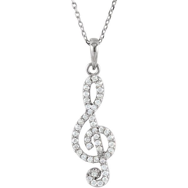 14K White Gold 1/4 CTW Natural Diamond Petite Treble Clef 16" Necklace