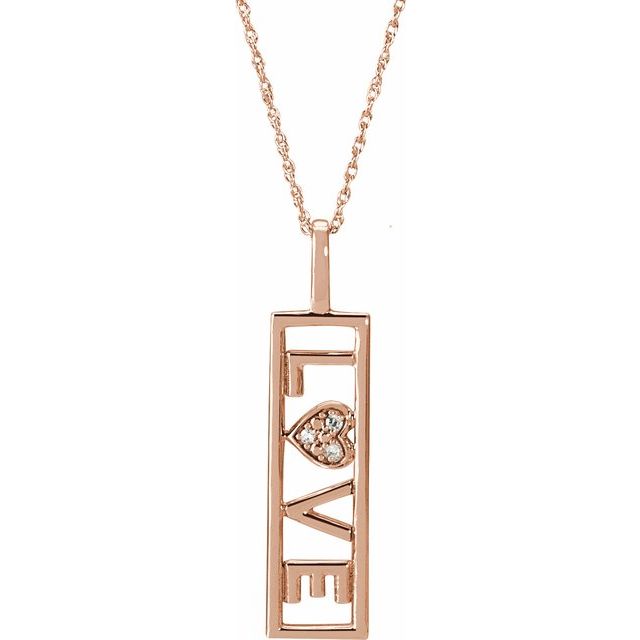 14K Rose .02 CTW Natural Diamond Love 18" Necklace