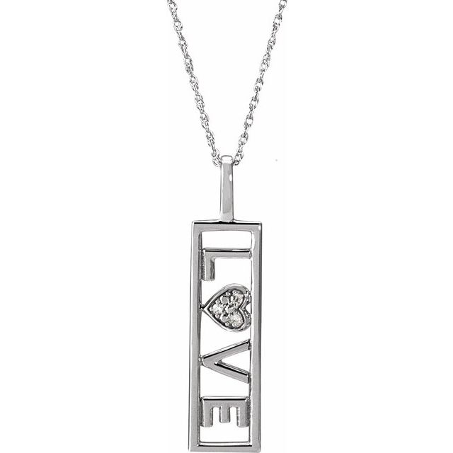 14K White .02 CTW Natural Diamond Love 18" Necklace