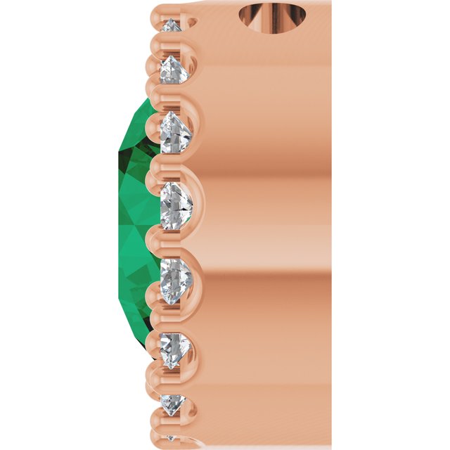 14K Rose Natural Emerald & 1/8 CT Natural Diamond Halo-Style Pendant