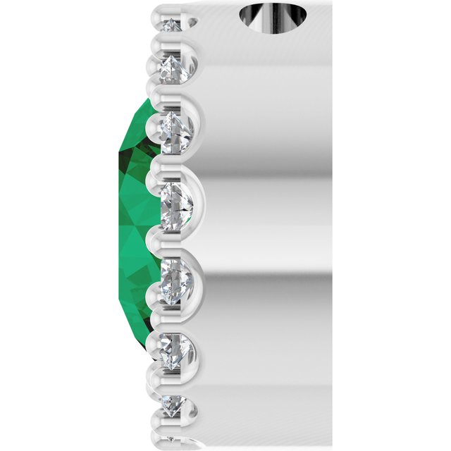 Sterling Silver Lab-Grown Emerald & 1/8 CT Natural Diamond Halo-Style Pendant