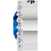 Sterling Silver Lab-Grown Blue Sapphire & 1/8 CT Natural Diamond Halo-Style Pendant