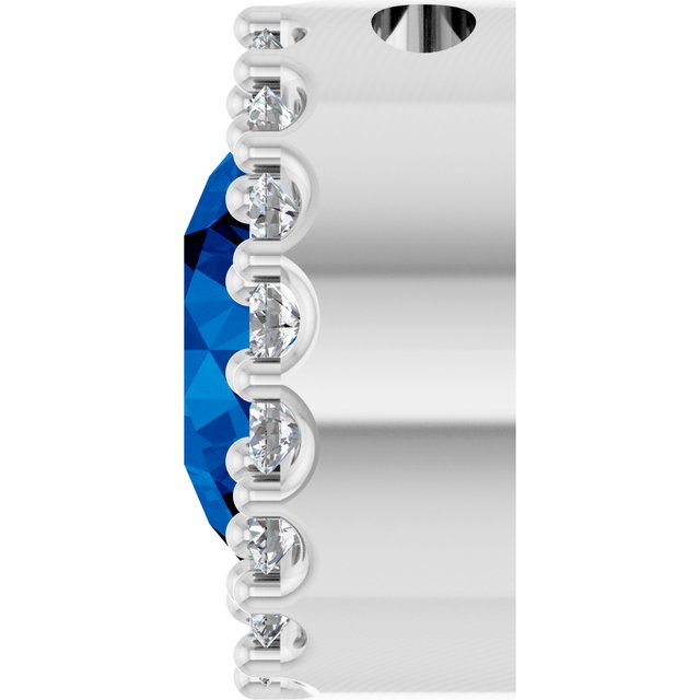 Sterling Silver Lab-Grown Blue Sapphire & 1/8 CT Natural Diamond Halo-Style Pendant