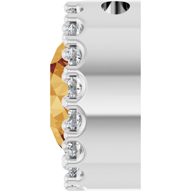 Sterling Silver Natural Citrine & 1/8 CT Natural Diamond Halo-Style Pendant